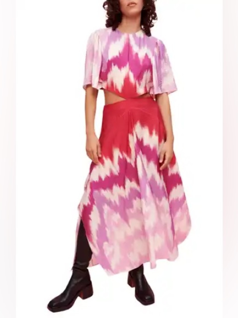 NEW Maje Ritiela Tie-Dye Print Woven Maxi Dress Pink and Red Tie-Dye Dress 4
